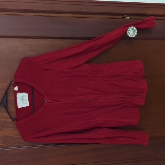Angel of The North Anthropologie Red Knit Full Zip Cardigan Size Medium - Picture 1 of 6
